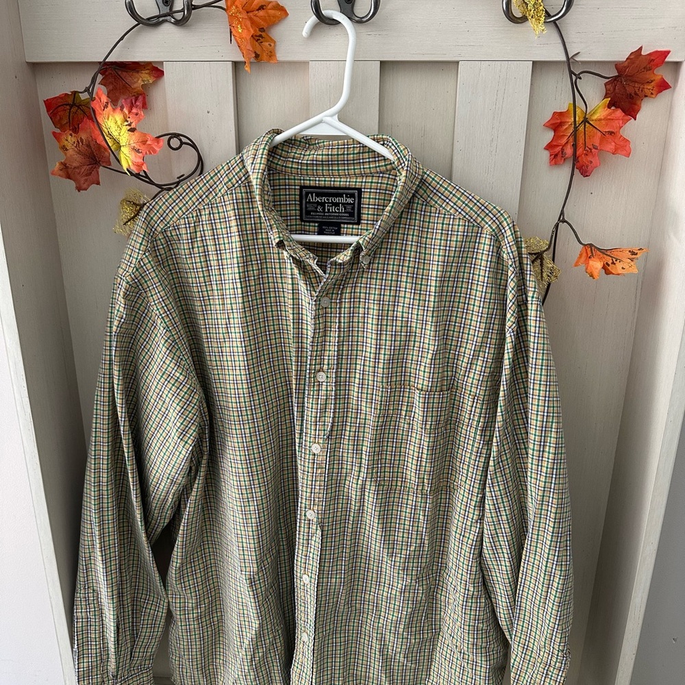 Abercrombie & Fitch Men's Yellow and Black Checkered Shirt